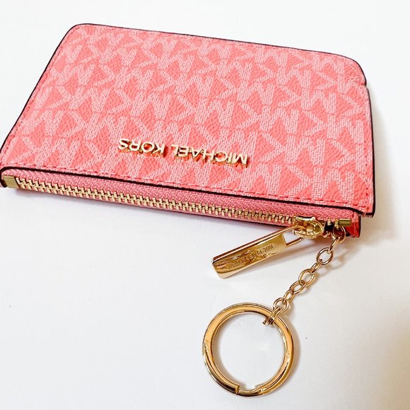 Michael Kors Jet Set Travel Small Coin Pouch ID Key Holder Wallet MK Grapefruit - Picture 5 of 11